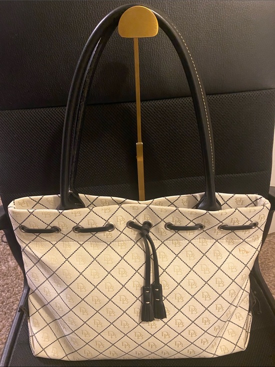 Dooney & Bourke Handbags - Dooney & Bourke EUC White Monogram Tote with Black Trim